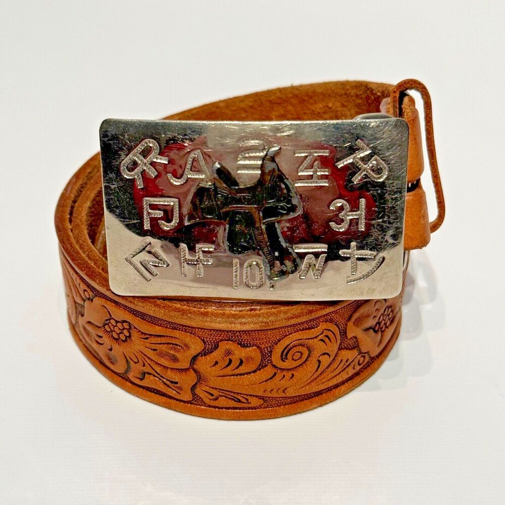 Vintage Chambers Belt Co. Rare Horse Saddle Buckle Tooled Leather Belt USA 30